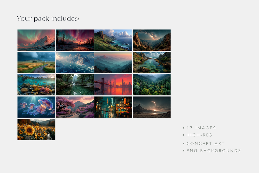 Collection of high-res landscape images with a white background