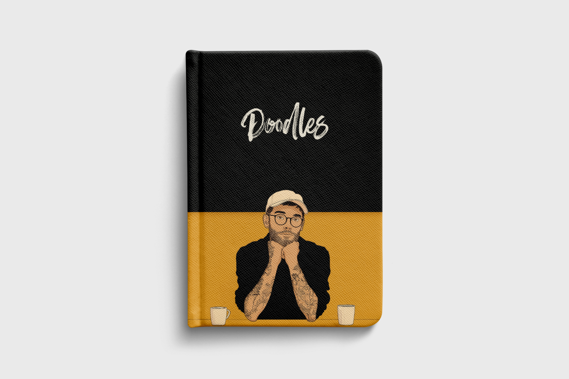 Notebook with a cover featuring an illustration of a person and the word 'Doodles' on a white background