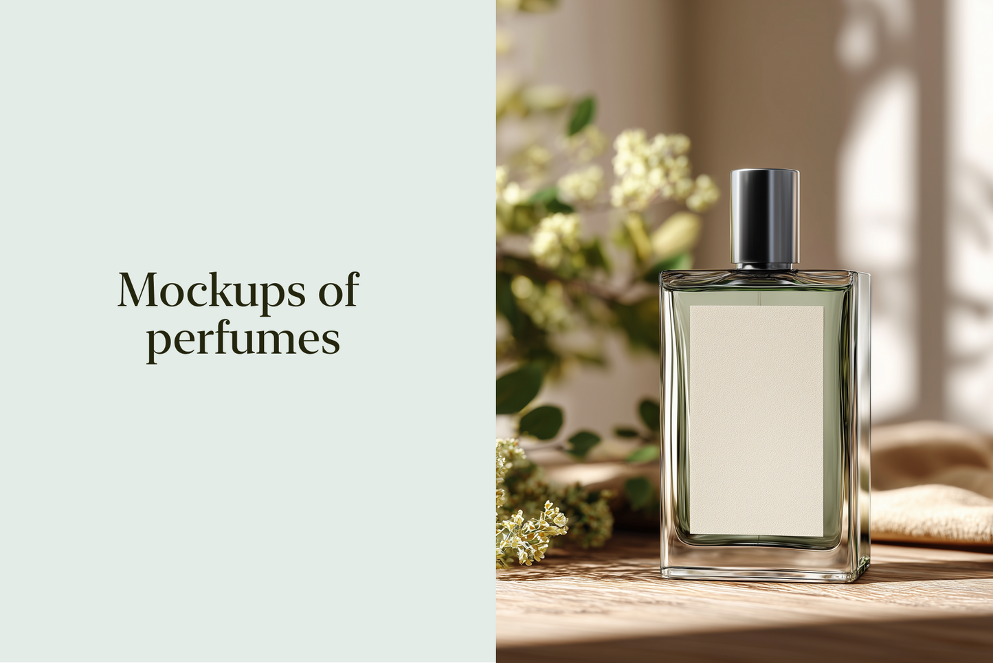 Perfume bottle on a wooden surface with a neutral background