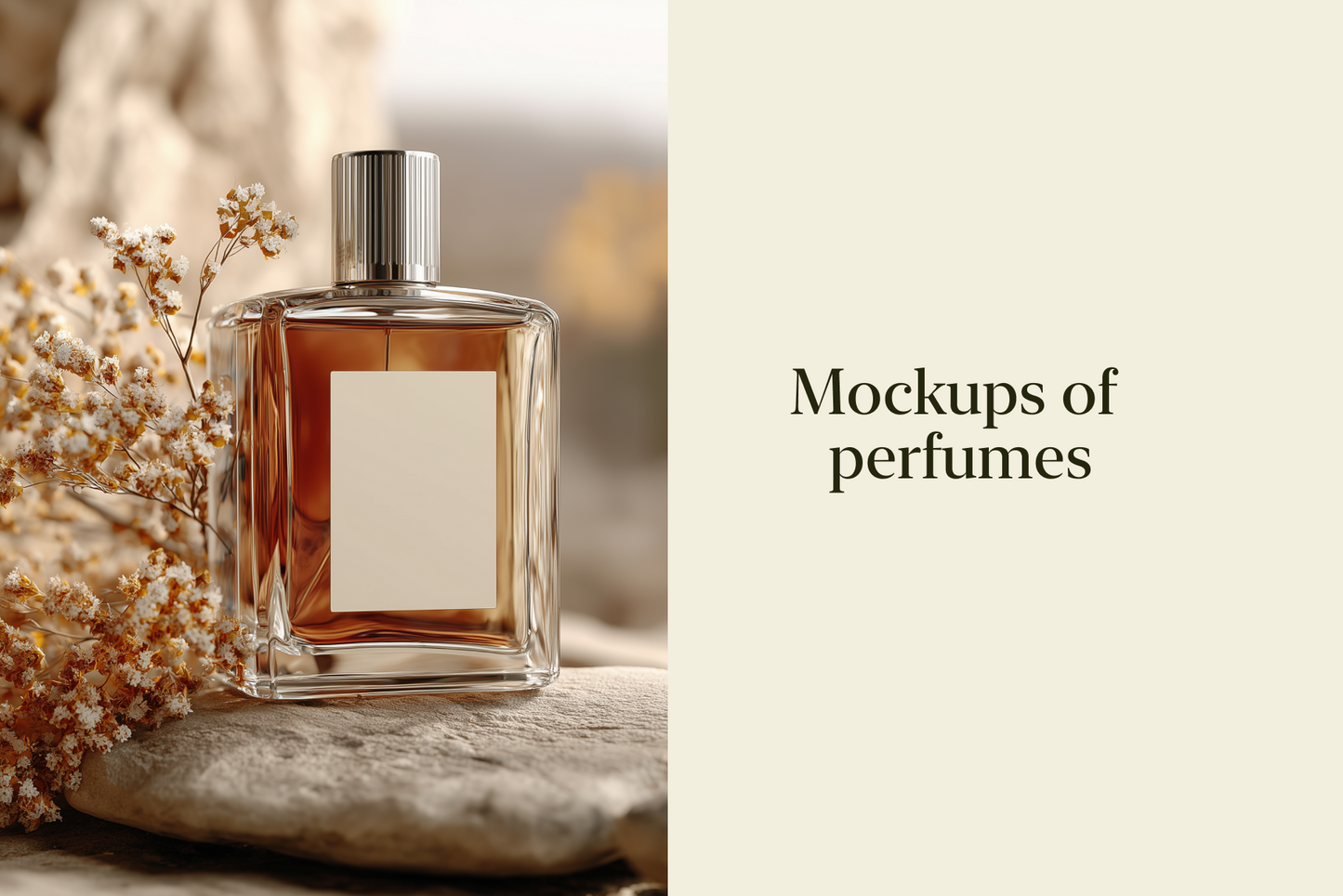 Perfume bottle with a blank label on a neutral background