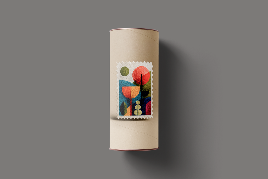 Cylindrical lamp with a decorative design on a gray background
