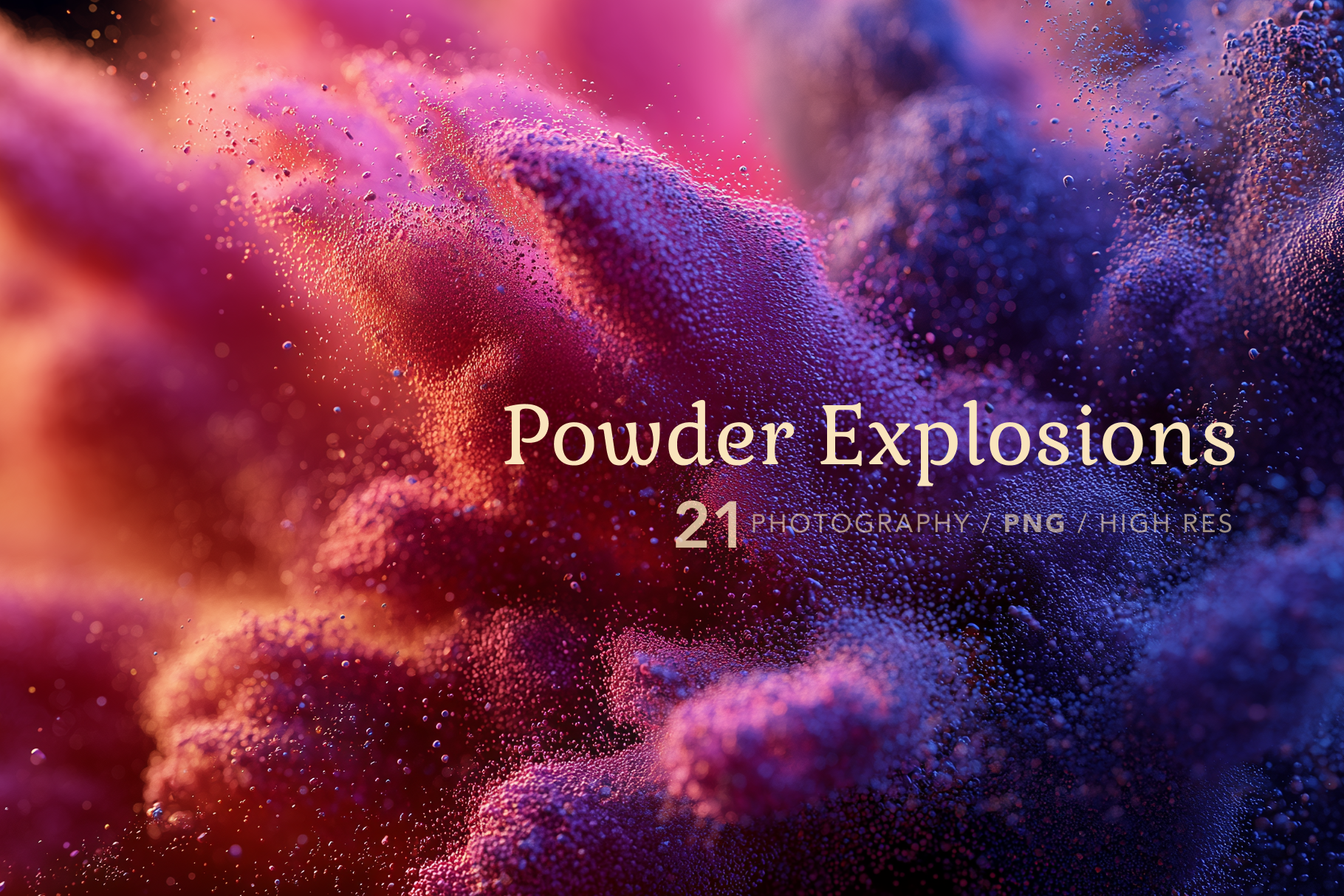 Colorful powder explosions with 'Powder Explosions' text overlay