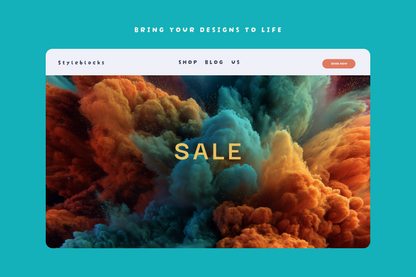Colorful smoke effect with 'SALE' text on a teal background