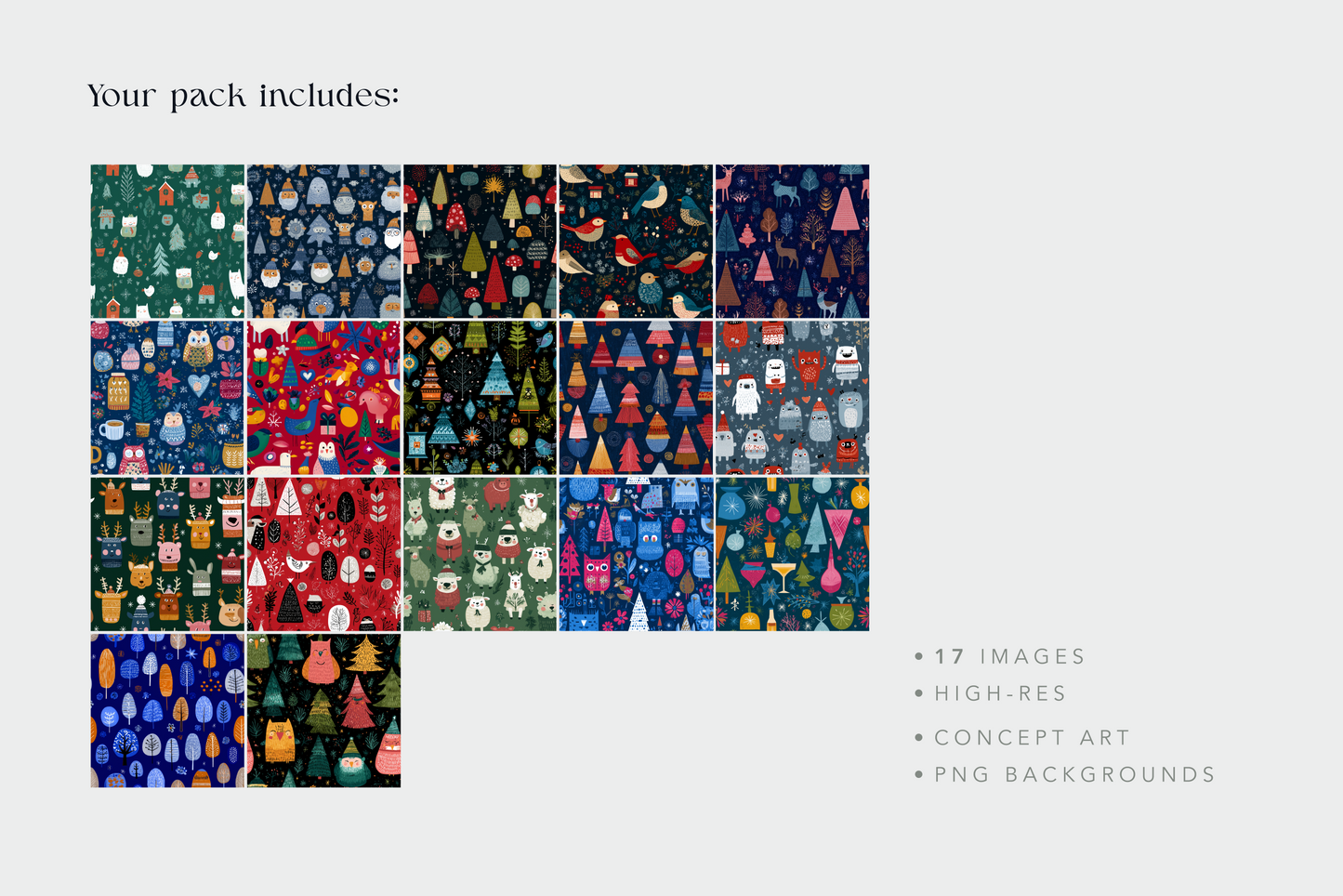 Collection of colorful patterned images on a white background