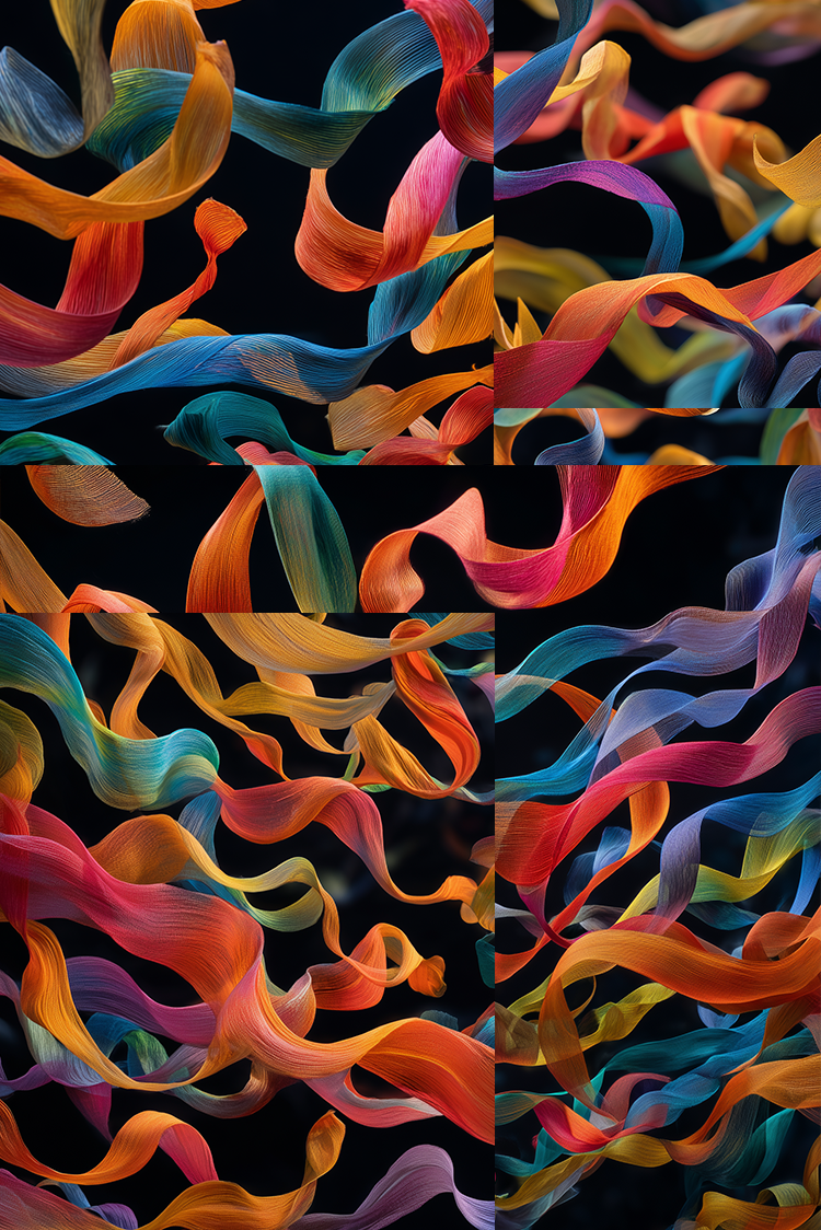 Colorful ribbon patterns on a black background