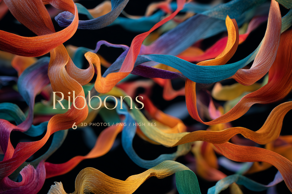 Colorful ribbons on a black background with 'Ribbons' text.