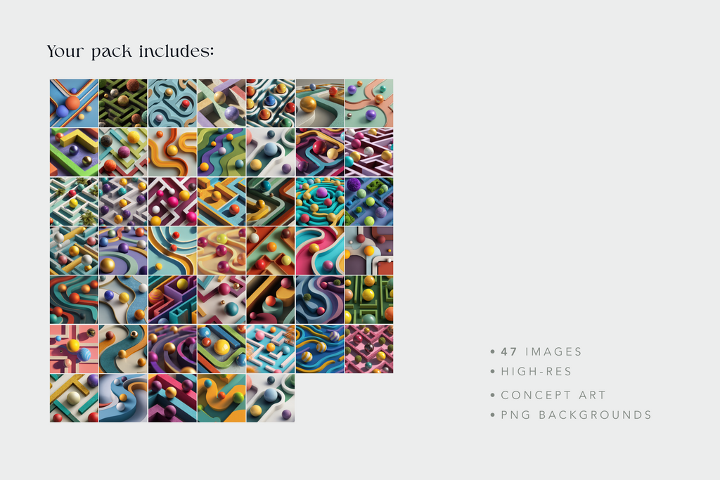 Promotional graphic for a pack of colorful abstract images on a light gray background.