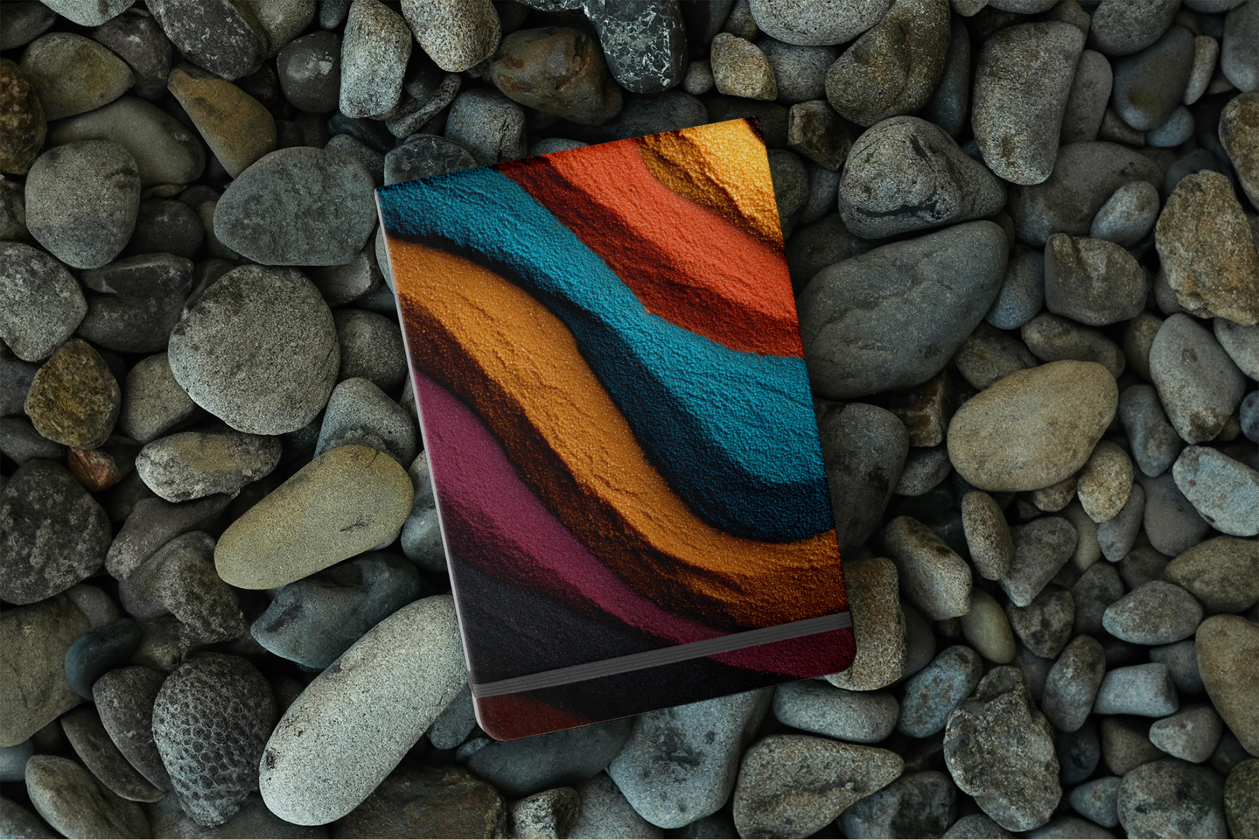 Colorful smartphone case on pebbles