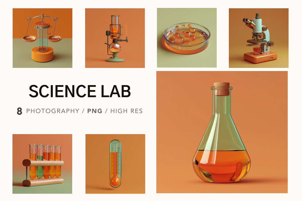 Collage of science lab equipment on an orange background with 'Science Lab' text.