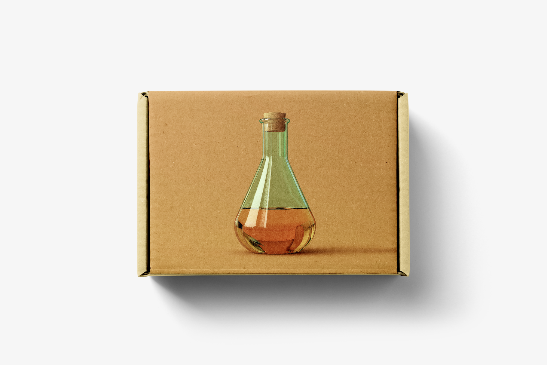 Cardboard box with a glass bottle illustration on a white background