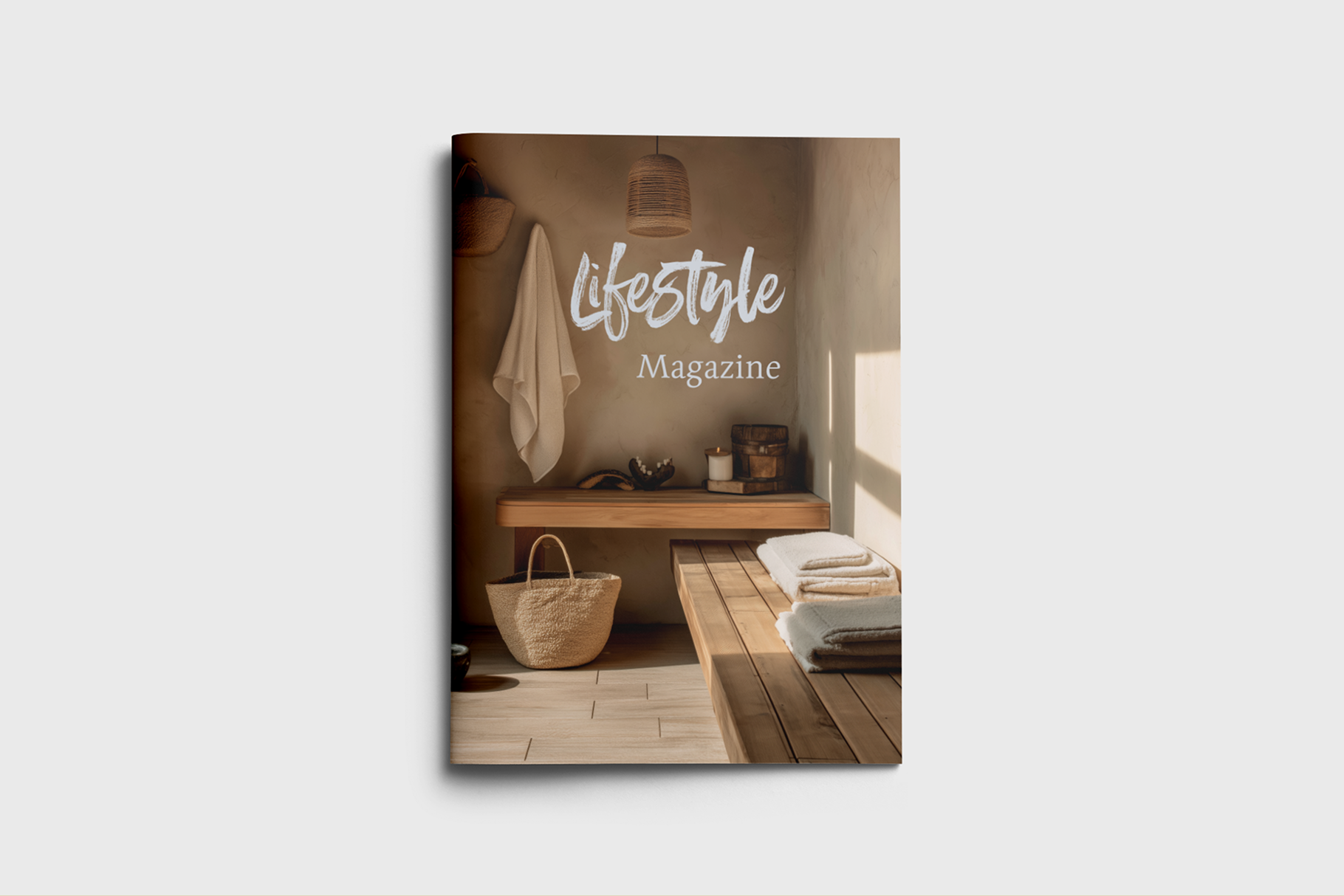 Magazine cover with a lifestyle theme featuring a wooden interior design.
