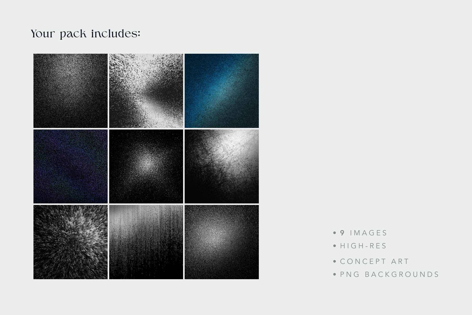 Nine high-resolution star field backgrounds on a white background with text indicating the pack contents.