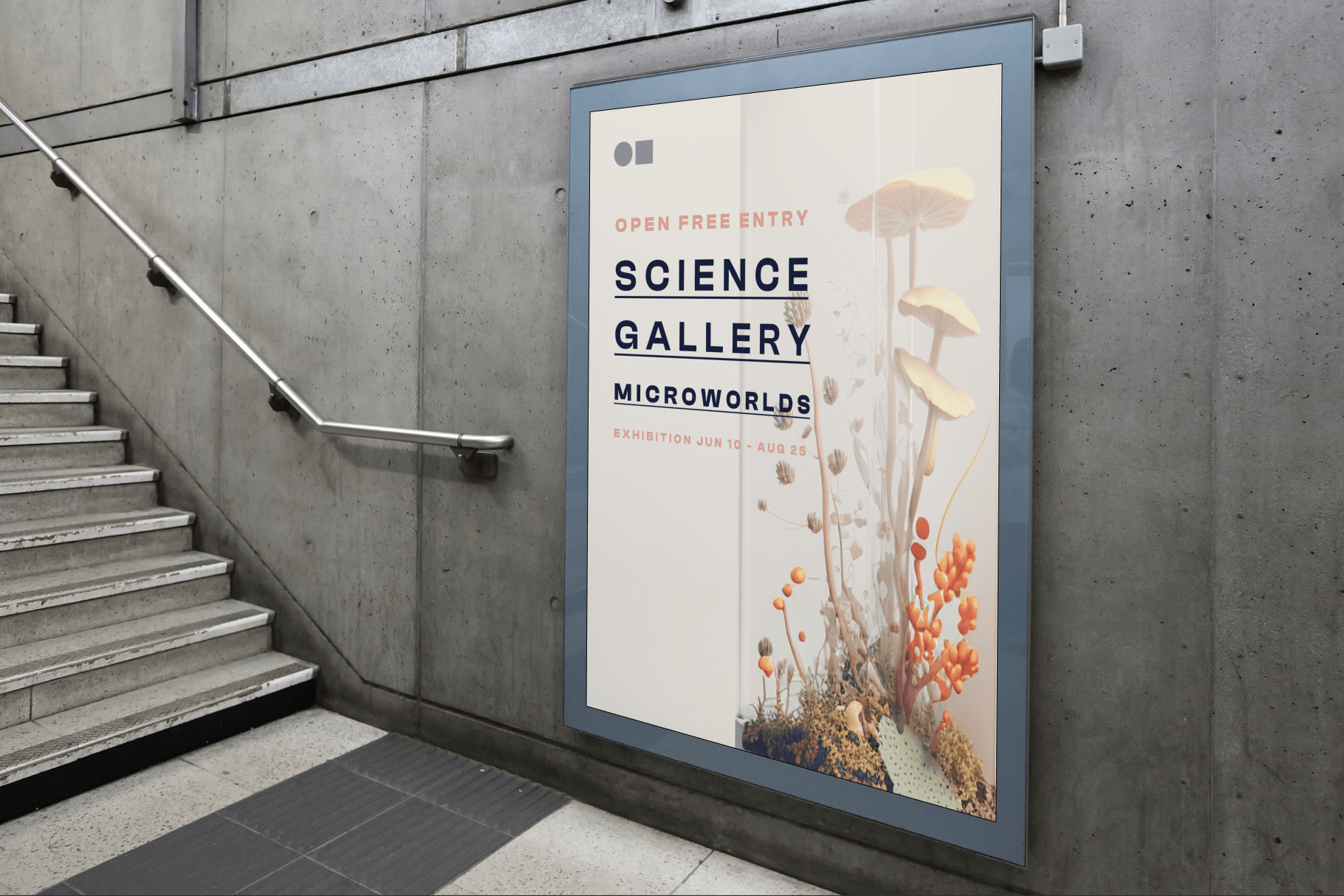 Outdoor billboard of a science gallery themed display of a terrarium