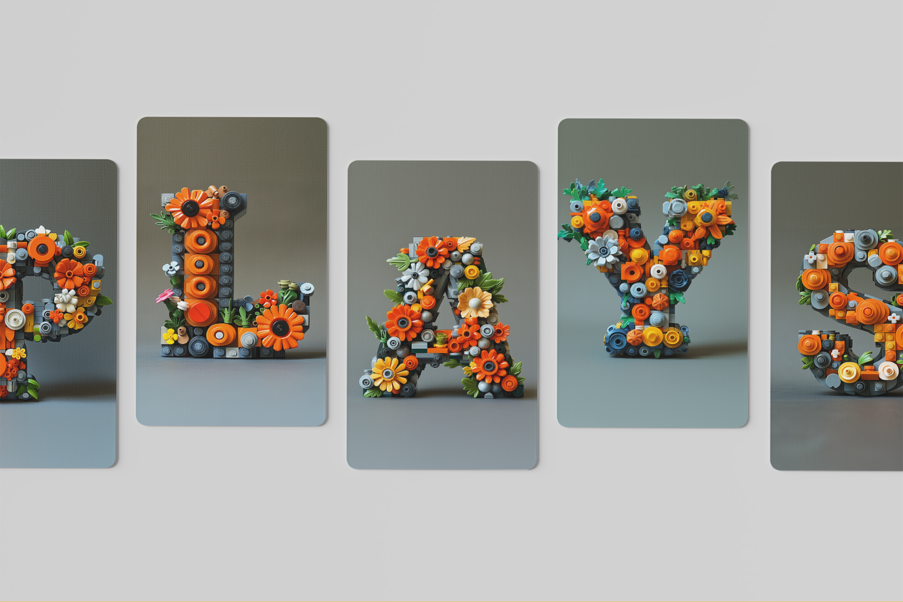 Decorative letters 'H', 'L', 'Y', 'L', 'A', 'S' made of flowers on a gray background.