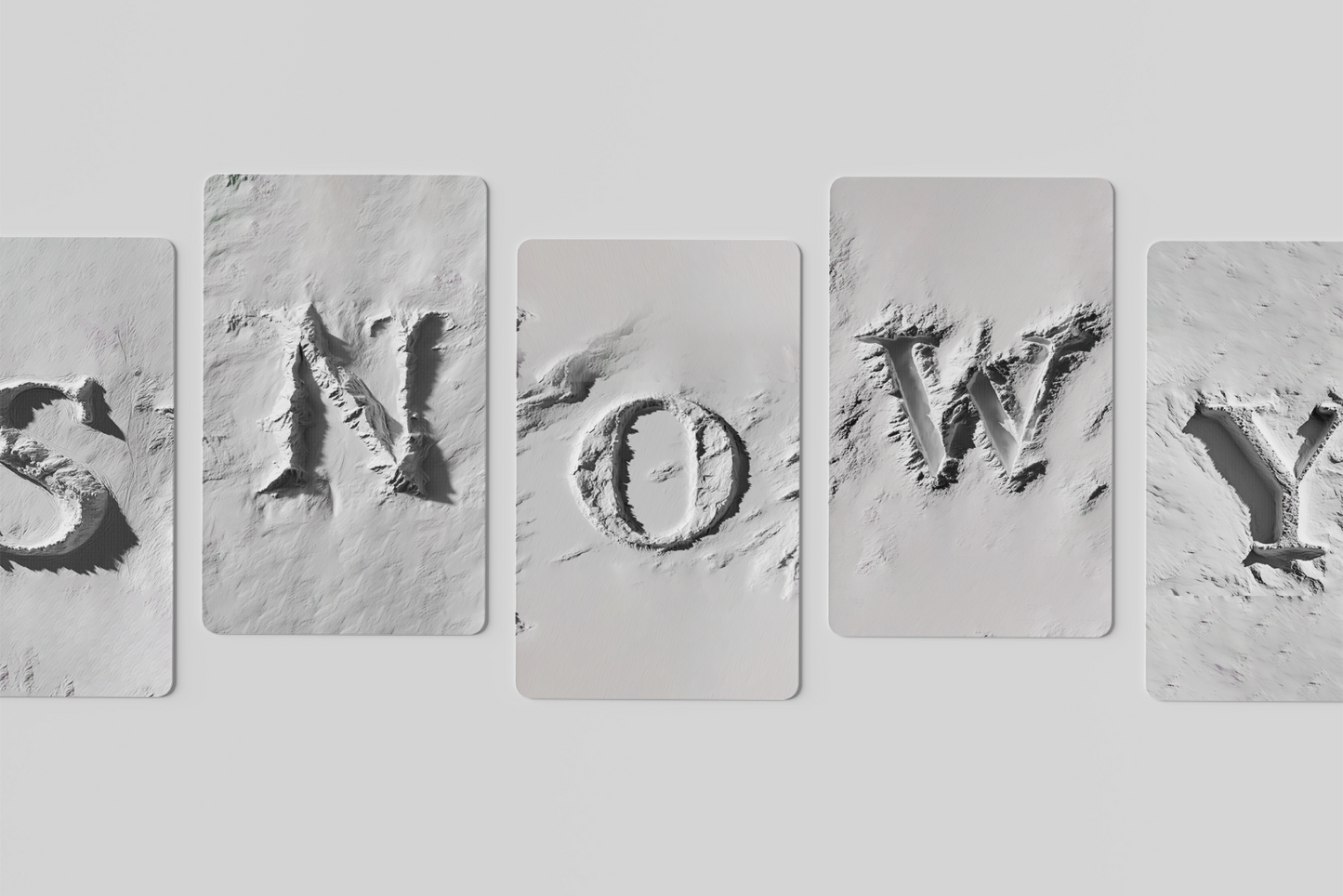 Textured letters spelling 'NOW' on a light gray background