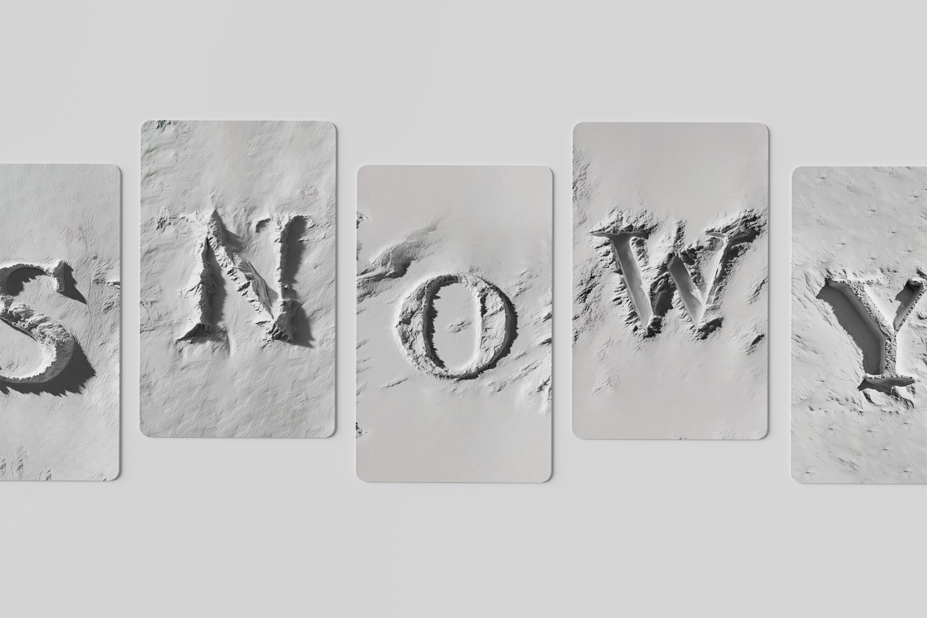 Textured letters spelling 'NOW' on a light gray background