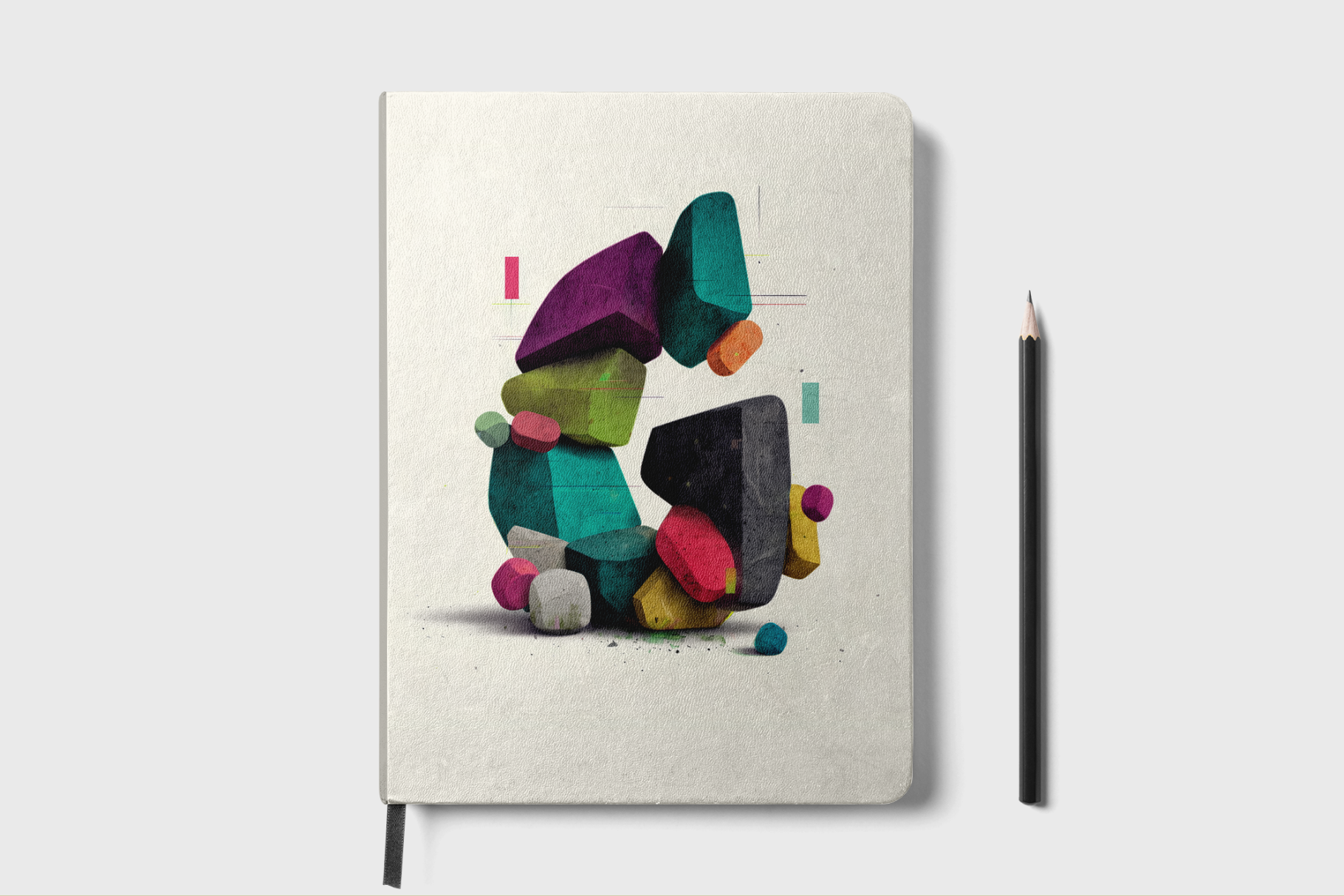 Notebook with colorful abstract design on a white background