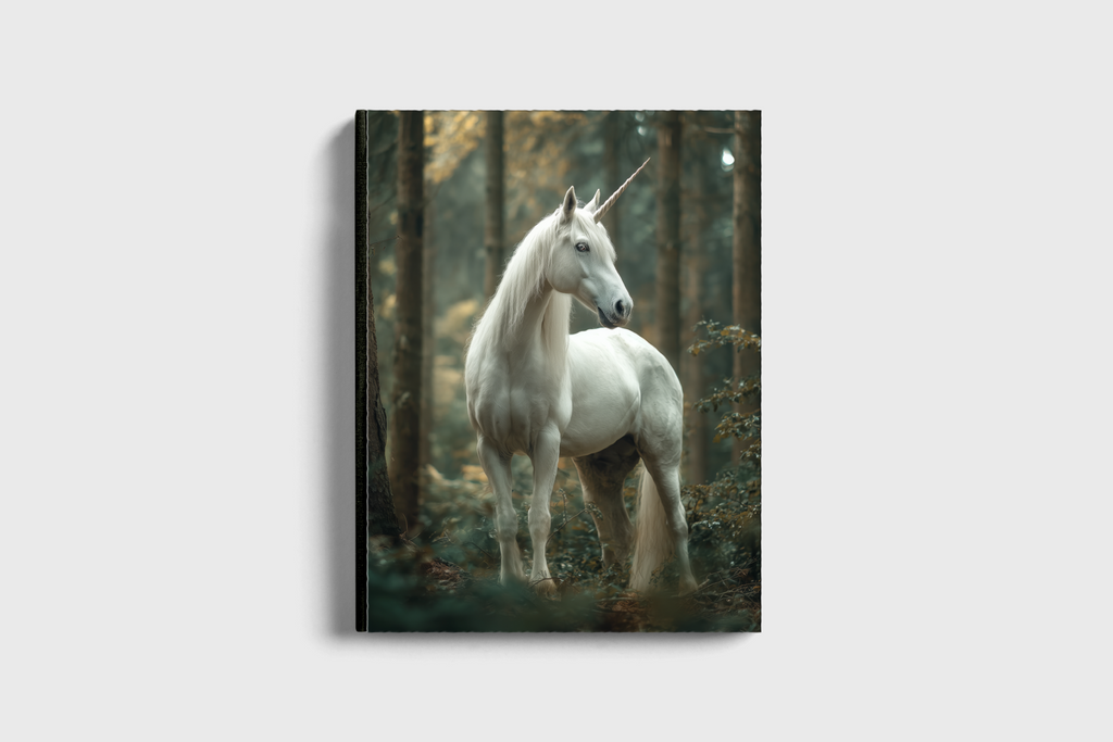 Unicorn in a forest on a book cover