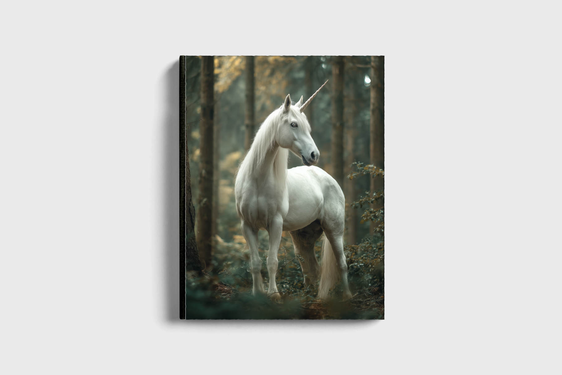 Unicorn in a forest on a book cover