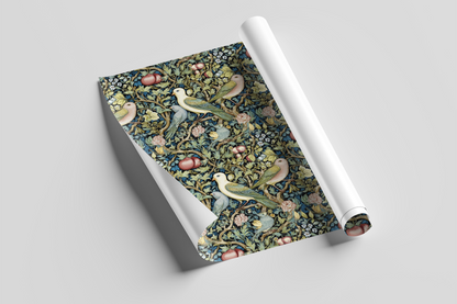 Notebook with decorative cover featuring birds and flowers on a light gray background