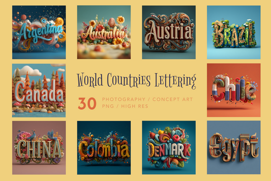 World Countries Lettering - Stock Images
