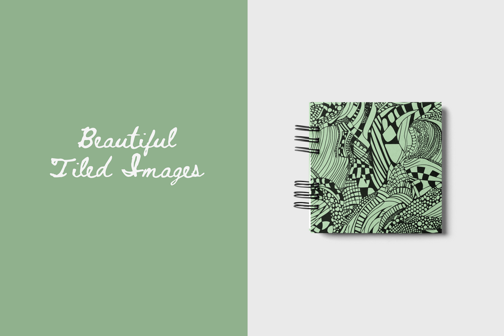 Notebook with black and white pattern on a green and white background