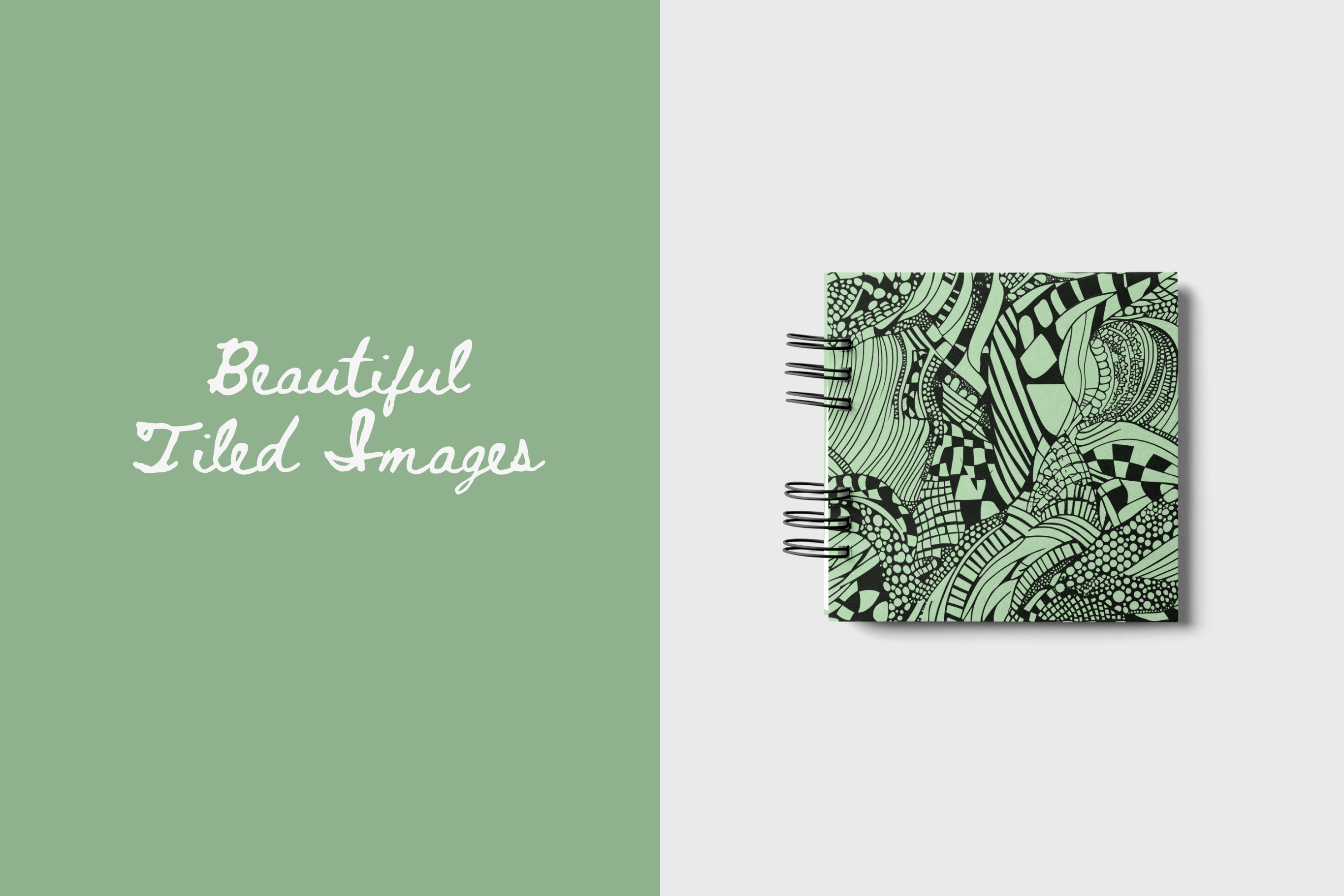 Notebook with black and white pattern on a green and white background