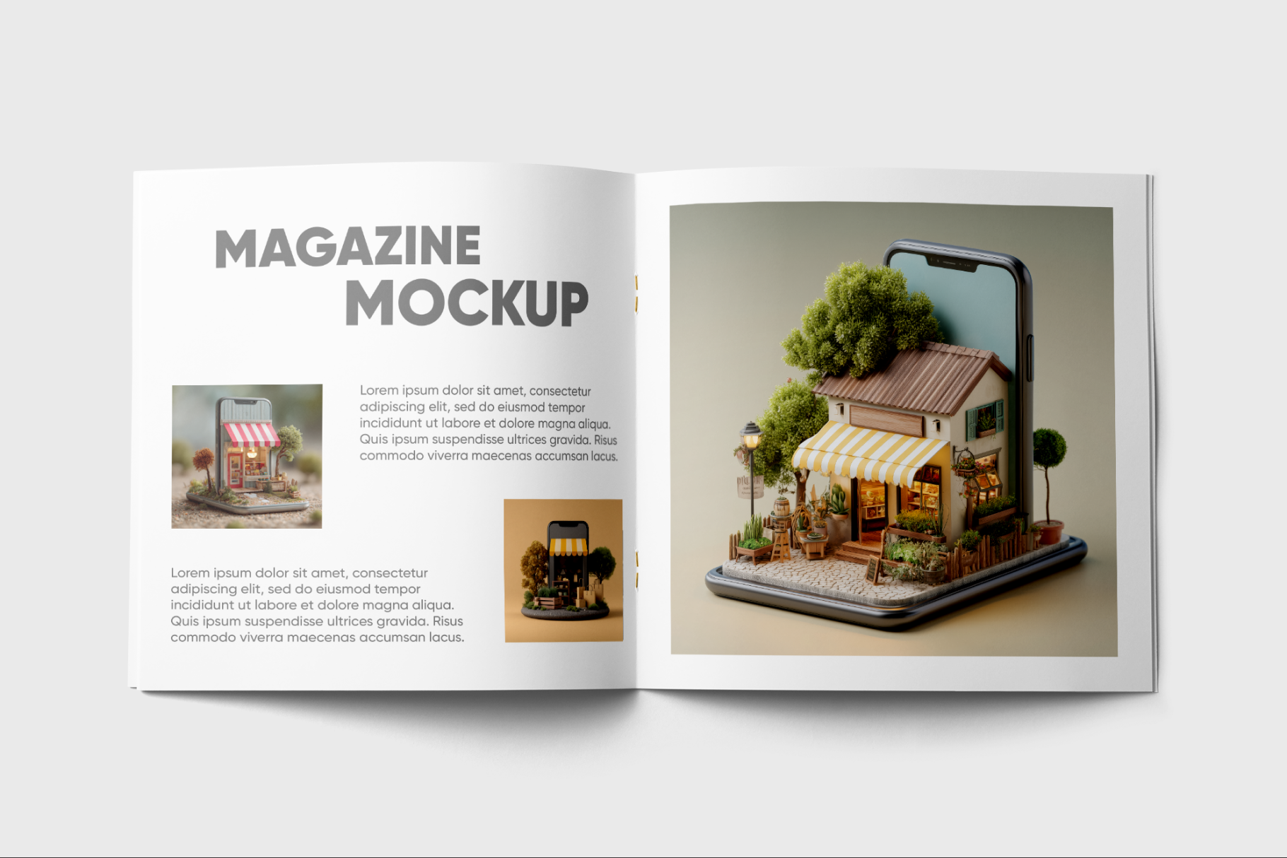Magazine mockup with a house on a smartphone screen