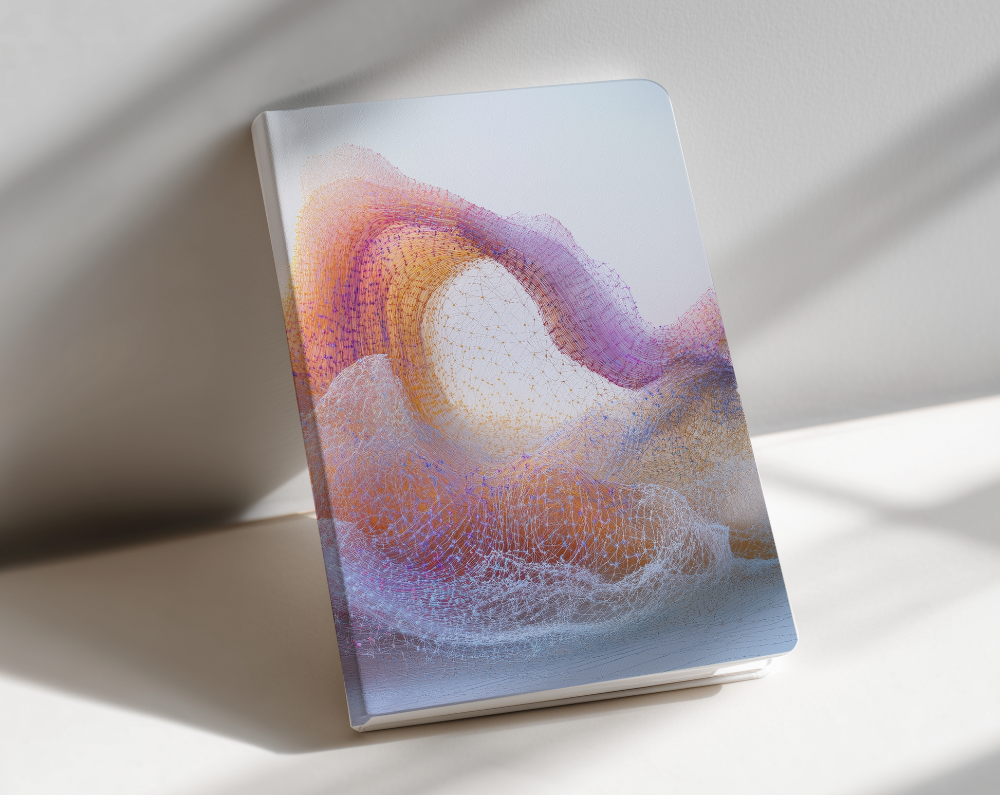 Notebook with a colorful abstract design on a light background