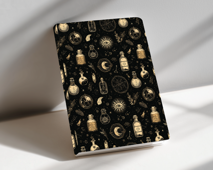 Alchemy-inspired cover design with symbolic elements