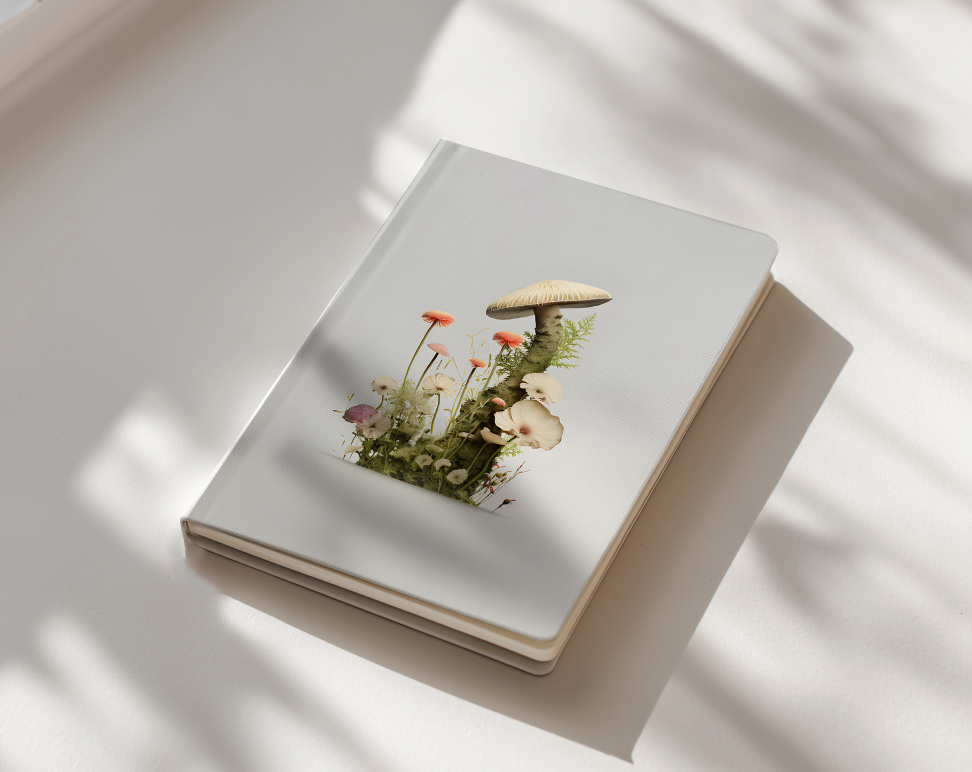 Notebook with a nature-themed design on a light surface