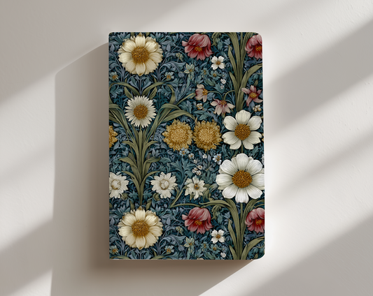 Floral patterned notebook on a light gray background
