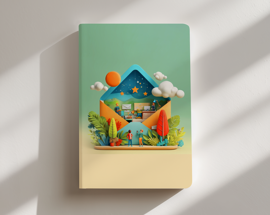 Notebook with a colorful illustration on a light background