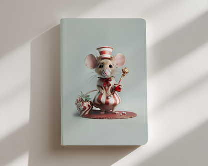 Notebook with a decorative mouse illustration on a light background